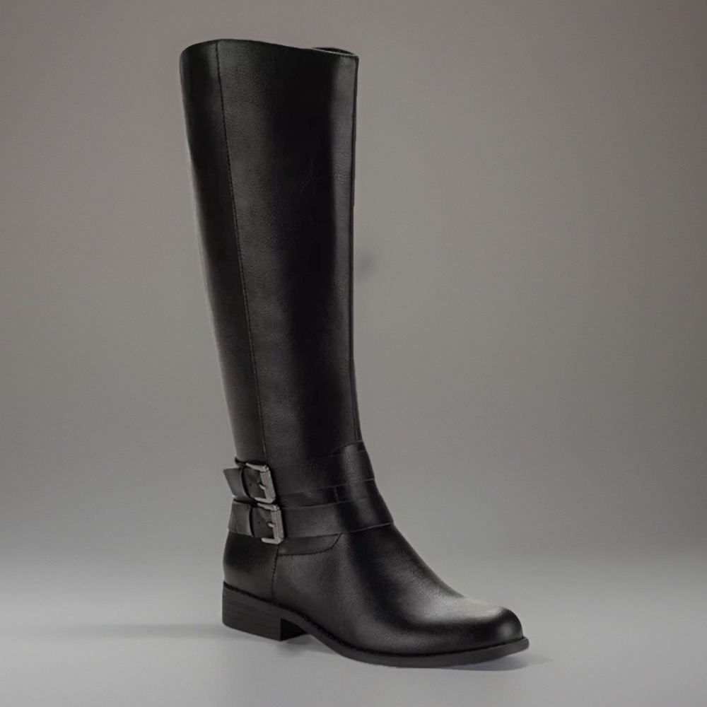 NWT Style & Co Black‎ Maliaa Wide Calf Buckled Riding Knee High Boots Womens 7